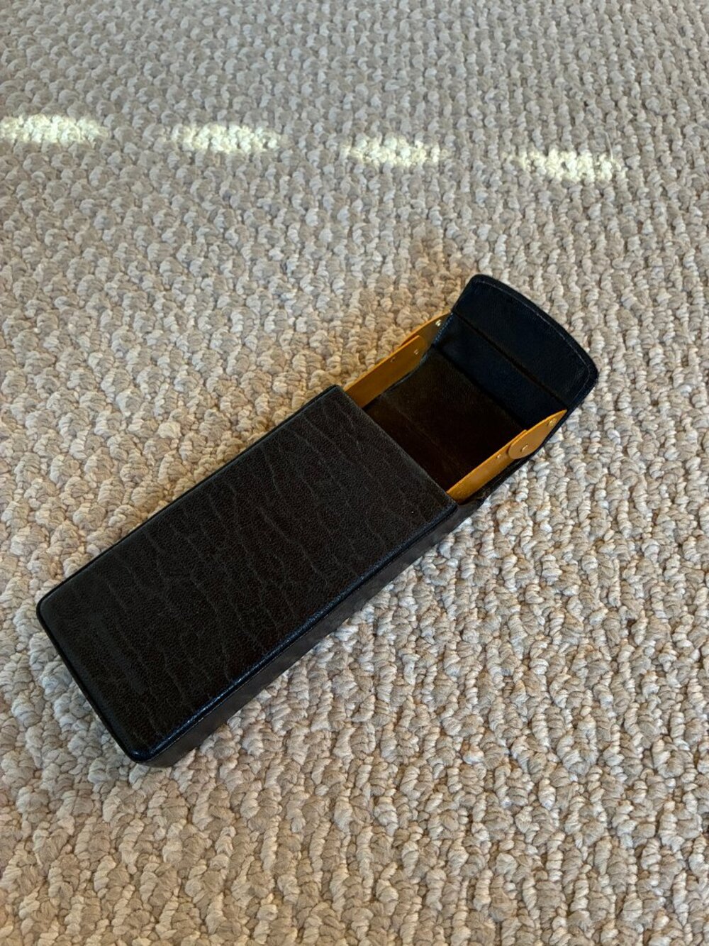 Prometheus Hard Shell Black Leather Hinged Cigar Case Vintage